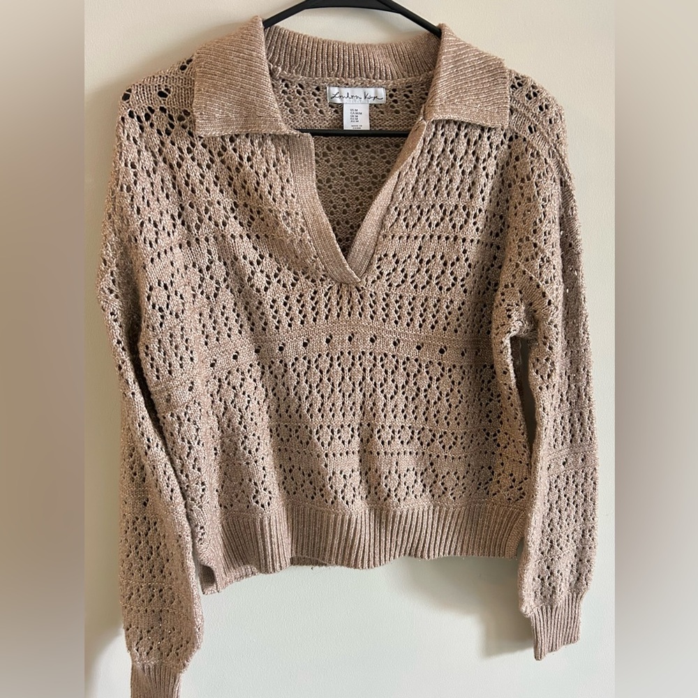 Brown Knit V-Neck Sweater